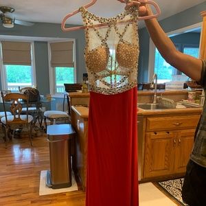 Red Beaded Jasz Couture Prom Dress